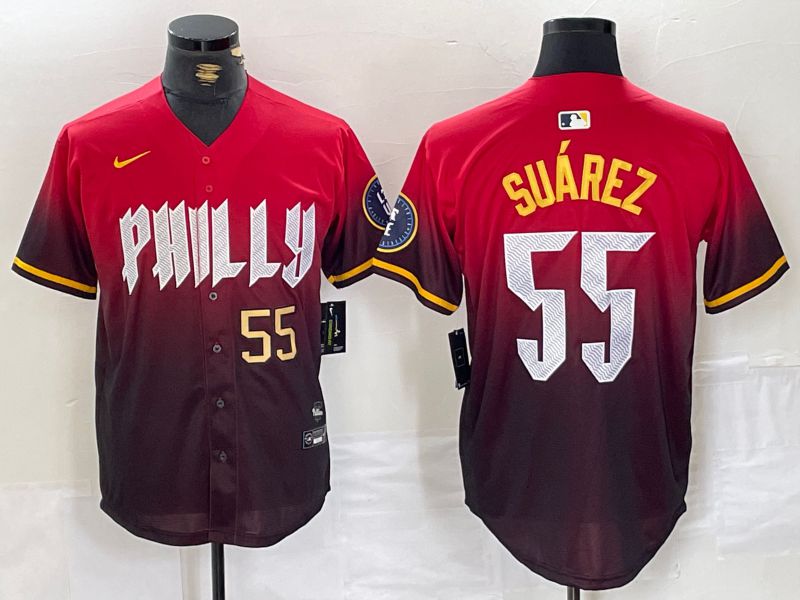 Men Philadelphia Phillies 55 Suarez Red City Edition Nike 2024 MLB Jersey style 3